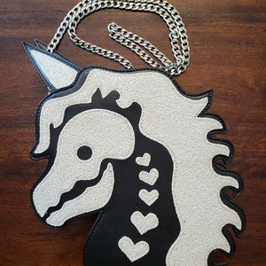 Unicorn skull vinyl bag cross body, textured glittery white